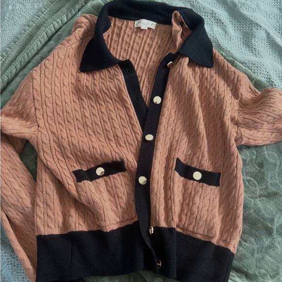 Marled Sweaters - Marled Brown & Black Cable Knit Style Cardigan